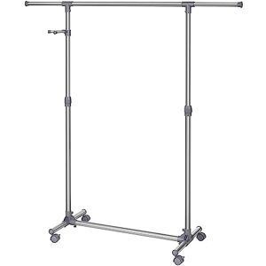 SONGMICS Adjustable Garment Rack, Coat Hanging Rail, Clothes Stand with Wheels, Stainless Steel Clad Pipe, Additional Coat Hook, Grey LLR01G,(87-150) x 44 x (97-165) cm SONGMICS Adjustable Garment Rack, Coat Hanging Rail, Clothes Stand with Wheels, Stainless Steel Clad Pipe, Additional Coat Hook, Grey LLR01G,(87-150) x 44 x (97-165) cm