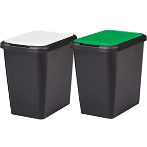 Tontarelli Set of 2 Touch&Lift Recycling Bins 90 Litres Black with Lid, Double-Green/White Tontarelli Set of 2 Touch&Lift Recycling Bins 90 Litres Black with Lid, Double-Green/White