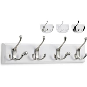 LARHN Wall-Mounted Coat Rack 4 Matt-Nickel Triple Coat Hooks for Wall on White Wooden Bamboo Base 42 cm All Fixings Included LARHN Wall-Mounted Coat Rack 4 Matt-Nickel Triple Coat Hooks for Wall on White Wooden Bamboo Base 42 cm All Fixings Included