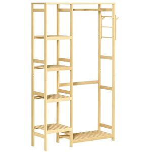 HOMCOM Bamboo Garment Rack, Clothes Rack with Storage Shelf, Hanging Rail and Side Hooks for Entryway, Bedroom, Bathroom and Office, Natural HOMCOM Bamboo Garment Rack, Clothes Rack with Storage Shelf, Hanging Rail and Side Hooks for Entryway, Bedroom, Bathroom and Office, Natural