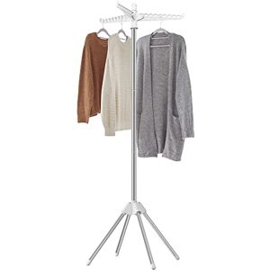 SONGMICS Clothes Drying Rack, 59-Inch Folding Laundry Drying Rack with 3 Rotatable Arms for Hangers, 4 Legs, Stainless Steel, for 27 Pieces of Clothes, White and Silver ULLR510W01 SONGMICS Clothes Drying Rack, 59-Inch Folding Laundry Drying Rack with 3 Rotatable Arms for Hangers, 4 Legs, Stainless Steel, for 27 Pieces of Clothes, White and Silver ULLR510W01