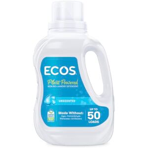 ECOS Laundry Detergent Fragrance-Free, Plant Based Coconut Derived Laundry Liquid, Vegan and Suitable for Sensitive Skin, Results at All Temperatures 50 Loads, Free & Clear, 1.5L ECOS Laundry Detergent Fragrance-Free, Plant Based Coconut Derived Laundry Liquid, Vegan and Suitable for Sensitive Skin, Results at All Temperatures 50 Loads, Free & Clear, 1.5L