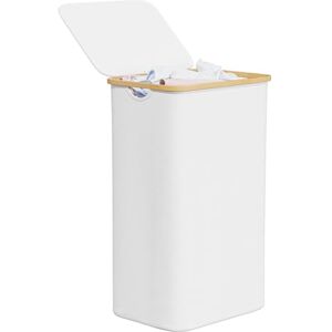 SpaceAid Laundry Hamper with Lid, 110L Large Tall Clothes Basket Bin with Bamboo Handles, Collapsible Laundry Hamper for Bedroom, Bathroom, Dorm, Laundry Room White SpaceAid Laundry Hamper with Lid, 110L Large Tall Clothes Basket Bin with Bamboo Handles, Collapsible Laundry Hamper for Bedroom, Bathroom, Dorm, Laundry Room White