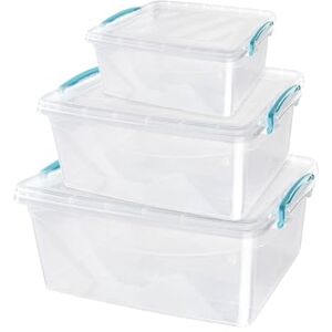 JVL Plastic Clip Lidded Food Storage Box, Stackable & Nestable, Set of 3, 1.6L, 3L, 5L JVL Plastic Clip Lidded Food Storage Box, Stackable & Nestable, Set of 3, 1.6L, 3L, 5L