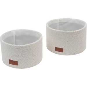 JVL Shiro Set of 2 Boucle Fabric Round Storage Baskets, Home Storage Organisers, White JVL Shiro Set of 2 Boucle Fabric Round Storage Baskets, Home Storage Organisers, White