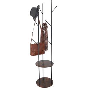 Relaxdays coat stand, 8 hooks, 2 shelves, HxD: 175 x 40 cm, clothing rack, metal & MDF, black/brown Relaxdays coat stand, 8 hooks, 2 shelves, HxD: 175 x 40 cm, clothing rack, metal & MDF, black/brown