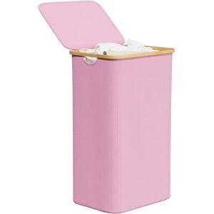 SpaceAid Laundry Hamper with Lid, 110L Large Tall Clothes Basket Bin with Bamboo Handles, Collapsible Laundry Hamper for Bedroom, Bathroom, Dorm, Laundry Room Pink SpaceAid Laundry Hamper with Lid, 110L Large Tall Clothes Basket Bin with Bamboo Handles, Collapsible Laundry Hamper for Bedroom, Bathroom, Dorm, Laundry Room Pink