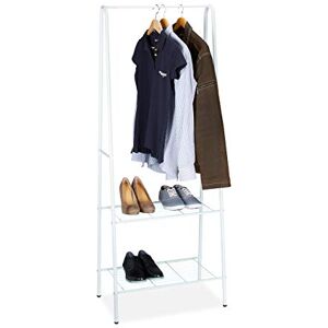 Relaxdays Coat Rack with Shoe Storage SANDRA, Metal, Wide, Clothes Rail, 2 Shelves, HxWxD: 160 x 61.5 x 38 cm, White Relaxdays Coat Rack with Shoe Storage SANDRA, Metal, Wide, Clothes Rail, 2 Shelves, HxWxD: 160 x 61.5 x 38 cm, White