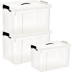 HOHAOO Plastic Storage Box with Lid, 80L*2+ 40L*1 Large Storage Boxes Clear Stackable Storage Bin with Latching Buckles for Home and Office HOHAOO Plastic Storage Box with Lid, 80L*2+ 40L*1 Large Storage Boxes Clear Stackable Storage Bin with Latching Buckles for Home and Office