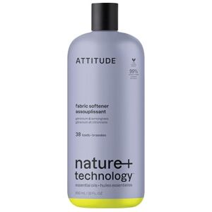 ATTITUDE Liquid Fabric Softener, Natural Ingredients, White & Colored Clothing, Deodorizes, Gentle on Delicate Skin, With Essential Oils, Geranium & Lemongrass, 38 Loads, 950 mL ATTITUDE Liquid Fabric Softener, Natural Ingredients, White & Colored Clothing, Deodorizes, Gentle on Delicate Skin, With Essential Oils, Geranium & Lemongrass, 38 Loads, 950 mL