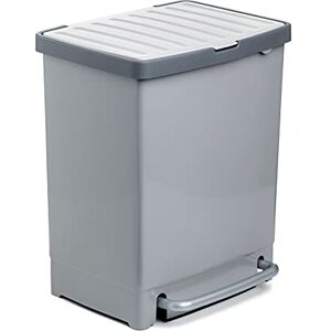 TATAY Recycling Kitchen Bin with Pedal 25L Internal Divider for 2 Waste Types Indoor and Outdoor Use Fits 30L Bags BPA-Free Durable Plastic 33.5x31x42 cm, Grey TATAY Recycling Kitchen Bin with Pedal 25L Internal Divider for 2 Waste Types Indoor and Outdoor Use Fits 30L Bags BPA-Free Durable Plastic 33.5x31x42 cm, Grey