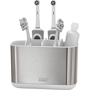Joseph Joseph Easy-Store Large Toothbrush Holder Caddy, Bathroom Storage White/Steel Joseph Joseph Easy-Store Large Toothbrush Holder Caddy, Bathroom Storage White/Steel