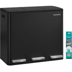 SONGMICS 3 x 4.8 Gallon (3 x 18 L) Kitchen Bin, 2-Compartment Recycling Bin with 15 Rubbish Bags, Removable Inner Buckets, Lid, Handles, Soft Close, Steel, Black LTB254BZ02 SONGMICS 3 x 4.8 Gallon (3 x 18 L) Kitchen Bin, 2-Compartment Recycling Bin with 15 Rubbish Bags, Removable Inner Buckets, Lid, Handles, Soft Close, Steel, Black LTB254BZ02