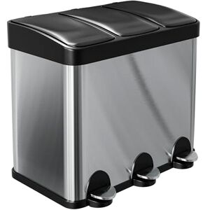 Amig Triple Pedal Bin 45 litres Mod. RECIK3-3 Removable 15-Litre Compartments Kitchen Recycling Bin Stainless-Steel 60 x 37 x 49 cm Silver Amig Triple Pedal Bin 45 litres Mod. RECIK3-3 Removable 15-Litre Compartments Kitchen Recycling Bin Stainless-Steel 60 x 37 x 49 cm Silver