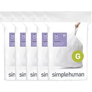 simplehuman Code G 100 Count,Genuine Custom Fit Liners, Drawstring Trash Bags in Dispenser Packs, 30 Liter / 8 Gallon, White simplehuman Code G 100 Count,Genuine Custom Fit Liners, Drawstring Trash Bags in Dispenser Packs, 30 Liter / 8 Gallon, White