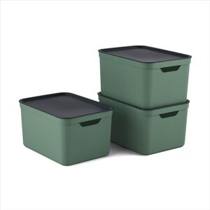 Rotho Jive Dekobox Set of 3 storage box 16l with lid, Kunststoff (PP recycelt), green/anthracite, 3x16l (36.5 x 20 x 27 cm) Rotho Jive Dekobox Set of 3 storage box 16l with lid, Kunststoff (PP recycelt), green/anthracite, 3x16l (36.5 x 20 x 27 cm)