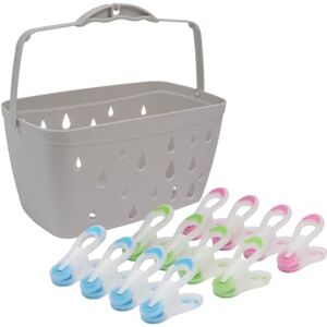 JVL Plastic Peg Basket, Grey with 36 Prism Soft Touch Mini Plastic Pegs, Multi JVL Plastic Peg Basket, Grey with 36 Prism Soft Touch Mini Plastic Pegs, Multi
