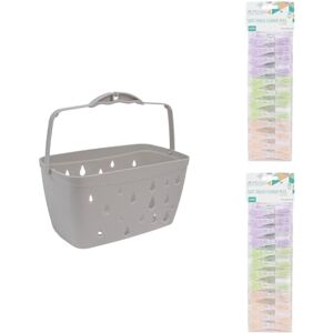 JVL Grey Peg Basket with 48 Soft Touch Flower Clothes Pegs – Laundry Peg Storage – Assorted Colours JVL Grey Peg Basket with 48 Soft Touch Flower Clothes Pegs – Laundry Peg Storage – Assorted Colours