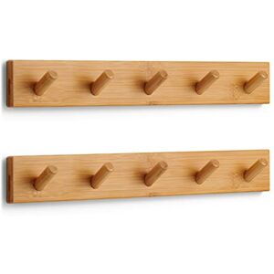 LARHN Wooden Coat Hooks Wall Mounted Coat Rack with 5 Wall Hooks (2-Pack), 43 cm All Fixings Included for Quick & Easy Installation LARHN Wooden Coat Hooks Wall Mounted Coat Rack with 5 Wall Hooks (2-Pack), 43 cm All Fixings Included for Quick & Easy Installation