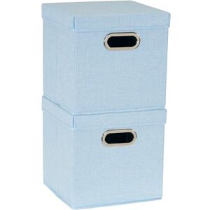 Household Essentials 816-1 Café Cube Bin Storage Set with Lids and Handles 2 Pack, Baby Blue Linen Household Essentials 816-1 Café Cube Bin Storage Set with Lids and Handles 2 Pack, Baby Blue Linen