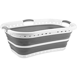 Hodge and Hodge Collapsible Laundry Basket Fold Down White Grey Space Saver Curved Side 3 Handles Hodge and Hodge Collapsible Laundry Basket Fold Down White Grey Space Saver Curved Side 3 Handles
