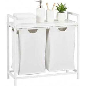 Relaxdays laundry sorter with 2 removable bags, includes shelf, HWD: 72 x 73 x 33 cm, metal basket, white/grey, Polyester, Fibreboard, Iron Relaxdays laundry sorter with 2 removable bags, includes shelf, HWD: 72 x 73 x 33 cm, metal basket, white/grey, Polyester, Fibreboard, Iron