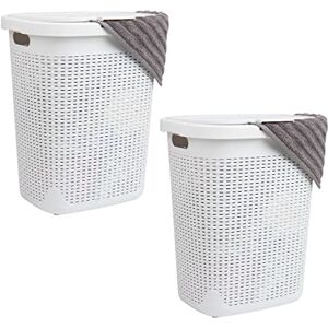 Mind Reader 50L Slim Laundry Hamper, Set of 2, Clothes Basket, Lid, Wicker Design, Plastic, 17.65"L x 13.75"W x 21"H, White Mind Reader 50L Slim Laundry Hamper, Set of 2, Clothes Basket, Lid, Wicker Design, Plastic, 17.65"L x 13.75"W x 21"H, White