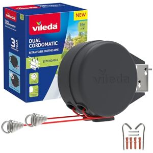 Vileda Dual Cordomatic Retractable Washing line 30m 2x 15m clothes line holds up to 30kg Extendable Clothes Line Automatic retraction Strong and durable Wall Mounted for Indoor & Outdoor Use Vileda Dual Cordomatic Retractable Washing line 30m 2x 15m clothes line holds up to 30kg Extendable Clothes Line Automatic retraction Strong and durable Wall Mounted for Indoor & Outdoor Use