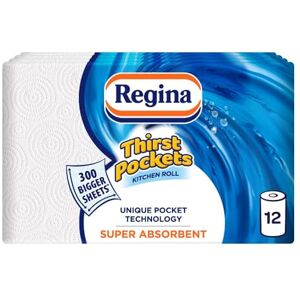 Regina Thirst Pockets Kitchen Roll 12 Rolls, 1,200 Super Absorbent Sheets, Unique Pocket Technology, Your Ideal Kitchen Companion, FSC certified product Regina Thirst Pockets Kitchen Roll 12 Rolls, 1,200 Super Absorbent Sheets, Unique Pocket Technology, Your Ideal Kitchen Companion, FSC certified product
