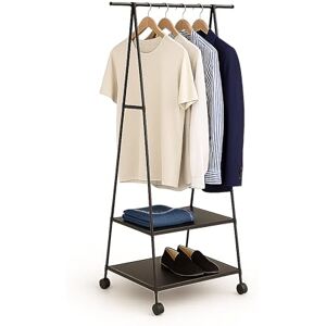 Relaxdays clothes, wheels & 2 shelves, HxWxD: 160 x 55 x 42 cm, metal, fabric, garment rack, black, Plastic, Iron, Fleece Relaxdays clothes, wheels & 2 shelves, HxWxD: 160 x 55 x 42 cm, metal, fabric, garment rack, black, Plastic, Iron, Fleece
