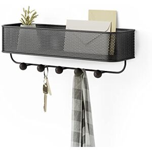 Umbra Estique Key Rack with Letter Tray, Multifunctional Wall Organiser with 5 Hooks, Black/Walnut Umbra Estique Key Rack with Letter Tray, Multifunctional Wall Organiser with 5 Hooks, Black/Walnut