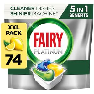 Fairy Platinum All-In-1 Dishwasher Tablets Bulk, 74 Tablets, Lemon, With Greasy Filter & Rinse Aid Action Fairy Platinum All-In-1 Dishwasher Tablets Bulk, 74 Tablets, Lemon, With Greasy Filter & Rinse Aid Action