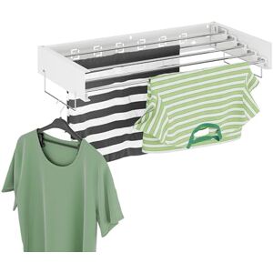 Relaxdays Wall-Mounted Clothes Airer, Folding, 15 x 80 x 40.5 cm, Space-Saving, Laundry Drying Rack, Extendable, White, Steel, Stainless steel Relaxdays Wall-Mounted Clothes Airer, Folding, 15 x 80 x 40.5 cm, Space-Saving, Laundry Drying Rack, Extendable, White, Steel, Stainless steel