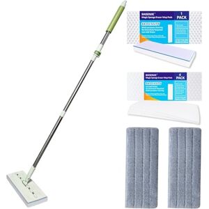 BAISENJIE Magic Sponge Eraser Mop, 60" Adjustable Mop Handle with Flexible 13" Flat Head with Microfiber Pad and Magic Sponge Eraser Pads BAISENJIE Magic Sponge Eraser Mop, 60" Adjustable Mop Handle with Flexible 13" Flat Head with Microfiber Pad and Magic Sponge Eraser Pads