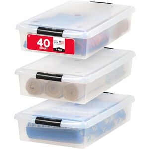 IRIS USA 40 Quart Under Bed Plastic Storage Container with Lids and Durable Buckles, 3-Pack, Multi-Purpose for Clothes Shoes Duvets Bedding, Clear IRIS USA 40 Quart Under Bed Plastic Storage Container with Lids and Durable Buckles, 3-Pack, Multi-Purpose for Clothes Shoes Duvets Bedding, Clear