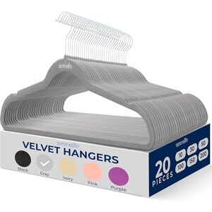 SereneLife Velvet Hangers 20 Pcs, Non Slip Heavy Duty Hanger Set with 360° Swivel Hook, Smooth Velvet Finish to Protect Fabric, Lightweight, Ultra Thin Design for Coats and Other Clothes (Gray) SereneLife Velvet Hangers 20 Pcs, Non Slip Heavy Duty Hanger Set with 360° Swivel Hook, Smooth Velvet Finish to Protect Fabric, Lightweight, Ultra Thin Design for Coats and Other Clothes (Gray)