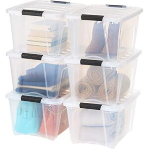 Iris Ohyama IRIS USA 32 Qt Stackable Plastic Storage Bins with Lids, 6 Pack BPA-Free, Made in USA See-Through Organizing Solution, Latches, Durable Nestable Containers, Secure Pull Handle Clear Iris Ohyama IRIS USA 32 Qt Stackable Plastic Storage Bins with Lids, 6 Pack BPA-Free, Made in USA See-Through Organizing Solution, Latches, Durable Nestable Containers, Secure Pull Handle Clear