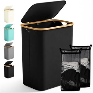 Ribelli Large Laundry Basket, 156 Litres, Foldable Laundry Hamper, 2 Compartments with Lid and Removable Laundry Bag, Laundry Bin for Laundry Room, Bathroom, Bedroom, Black Ribelli Large Laundry Basket, 156 Litres, Foldable Laundry Hamper, 2 Compartments with Lid and Removable Laundry Bag, Laundry Bin for Laundry Room, Bathroom, Bedroom, Black