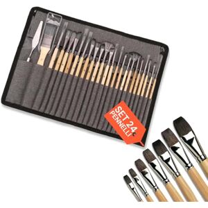Avilia Set of 24 Paint Brushes, Nylon Tip Anti-Fall Tips, Ergonomic Wooden Handle and Rustproof Ferrule, Ideal for: Acrylic, Watercolor, Oil and Gouache, for Various Surfaces, Case Included Avilia Set of 24 Paint Brushes, Nylon Tip Anti-Fall Tips, Ergonomic Wooden Handle and Rustproof Ferrule, Ideal for: Acrylic, Watercolor, Oil and Gouache, for Various Surfaces, Case Included
