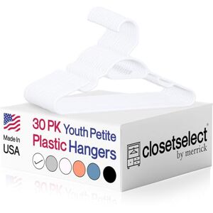closetselect Pack of 30 Youth Petite Plastic Hangers for Children Clothes Sizes 8 to 14, Petite, Teen, Preteen, Junior, 30 Pack (White) closetselect Pack of 30 Youth Petite Plastic Hangers for Children Clothes Sizes 8 to 14, Petite, Teen, Preteen, Junior, 30 Pack (White)