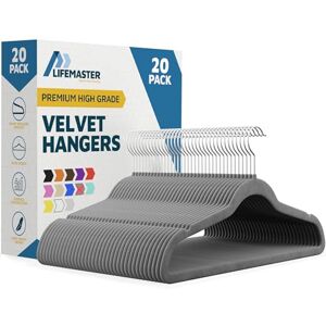 Lifemaster 20 Pcs. of Velvet Non-Slip Hangers for Clothes Heavy Duty Coat Hanger Set with 360° Swivel Hook (Grey) Lifemaster 20 Pcs. of Velvet Non-Slip Hangers for Clothes Heavy Duty Coat Hanger Set with 360° Swivel Hook (Grey)