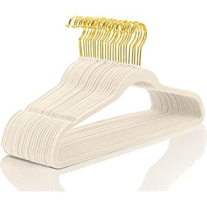 MIZGI Premium Velvet Hangers Pack of 50, Non Slip, Slimline, Ivory with Gold Hooks, Space Saving Suit Hangers MIZGI Premium Velvet Hangers Pack of 50, Non Slip, Slimline, Ivory with Gold Hooks, Space Saving Suit Hangers