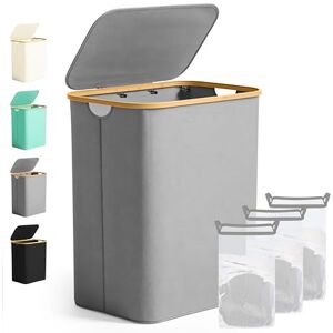 Ribelli Large Laundry Basket, 141 Litres, Foldable Laundry Hamper, 3 Compartments with Lid and Removable Laundry Bag, Laundry Bin for Laundry Room, Bathroom, Bedroom, Grey Ribelli Large Laundry Basket, 141 Litres, Foldable Laundry Hamper, 3 Compartments with Lid and Removable Laundry Bag, Laundry Bin for Laundry Room, Bathroom, Bedroom, Grey