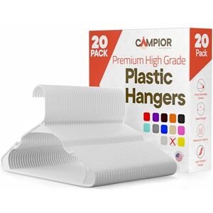 Campior Premium Clothes Hangers – Space-Saving Slim Design, Lightweight and Durable Plastic with Smart Shoulder Grooves, Versatile Usage for Organizing Laundry, Coats, and Clothes, White, Pack of 20 Campior Premium Clothes Hangers – Space-Saving Slim Design, Lightweight and Durable Plastic with Smart Shoulder Grooves, Versatile Usage for Organizing Laundry, Coats, and Clothes, White, Pack of 20