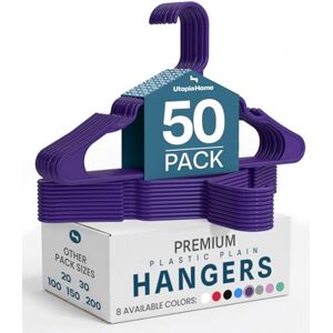 Utopia Home 50 Pack Plastic Hangers Space Saving, Durable Hanger with Shoulder Grooves, Purple Utopia Home 50 Pack Plastic Hangers Space Saving, Durable Hanger with Shoulder Grooves, Purple