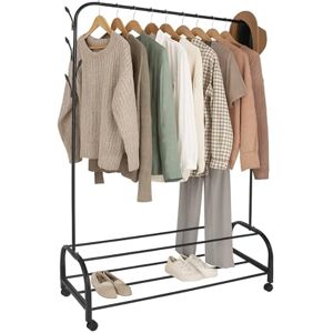 Relaxdays mobile clothes rack, HxWxD: 160 x 110 x 40 cm, 2 shelves, side hooks, iron, wardrobe trolley, black Relaxdays mobile clothes rack, HxWxD: 160 x 110 x 40 cm, 2 shelves, side hooks, iron, wardrobe trolley, black