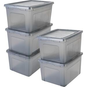Iris Ohyama Versatile Storage Boxes, 2L, Set of 5, Grey, Easy Latch, Stackable, Transparent Plastic, For Closet, Shelves, Classroom, Organisation, Toys, Art Supplies, Shoes, MCB-50 Iris Ohyama Versatile Storage Boxes, 2L, Set of 5, Grey, Easy Latch, Stackable, Transparent Plastic, For Closet, Shelves, Classroom, Organisation, Toys, Art Supplies, Shoes, MCB-50