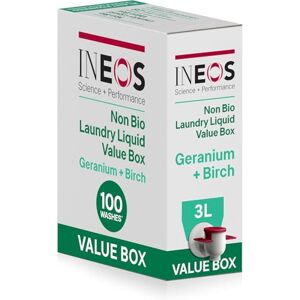 INEOS Hygienics INEOS Next Gen Non Bio Laundry Washing Liquid Detergent, Stain Removal for Clothes, Plant Powered, Eco value box Geranium + Birch 3L, Stress Relieving Fragrance, Vegan, Cruelty Free INEOS Hygienics INEOS Next Gen Non Bio Laundry Washing Liquid Detergent, Stain Removal for Clothes, Plant Powered, Eco value box Geranium + Birch 3L, Stress Relieving Fragrance, Vegan, Cruelty Free