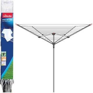 Vileda 4 Arm Rotary Dryer, Outdoor Clothes Airer with 45m washing Line, Silver Vileda 4 Arm Rotary Dryer, Outdoor Clothes Airer with 45m washing Line, Silver