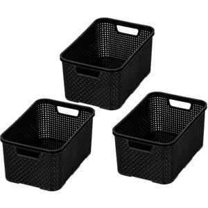 BranQ Home essential Basket in Rattan Design Set of 3 Size M 10 L BPA-Free Plastic PP Black 28.8 x 19.7 x 16.2 cm M BranQ Home essential Basket in Rattan Design Set of 3 Size M 10 L BPA-Free Plastic PP Black 28.8 x 19.7 x 16.2 cm M